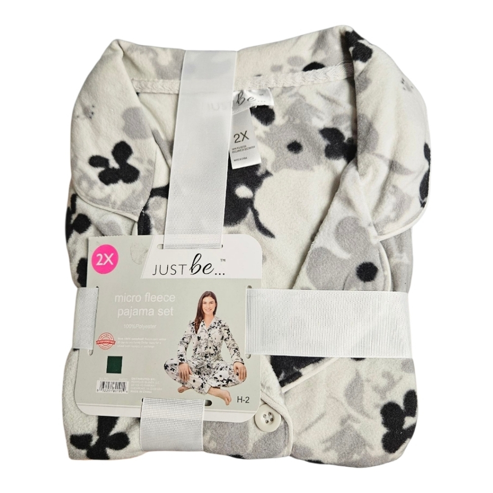 Just Be Floral Micro Fleece Pajama Set - Black and Gray